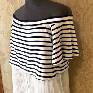 Cute Off-Shoulder Nautical Striped Layered Top M